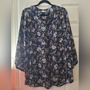 Reitmans Blue and Yellow Floral Blouse